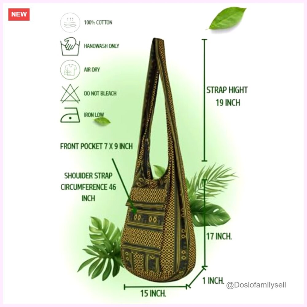 Handmade Cotton Crossbody Bag Lightweight Boho Travel Purse with Zipper - Picture 6 of 7